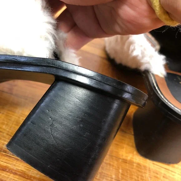 ZARA Open-Toe Sherpa Block Heeled Mules Size 37/6.5 - Picture 6 of 11